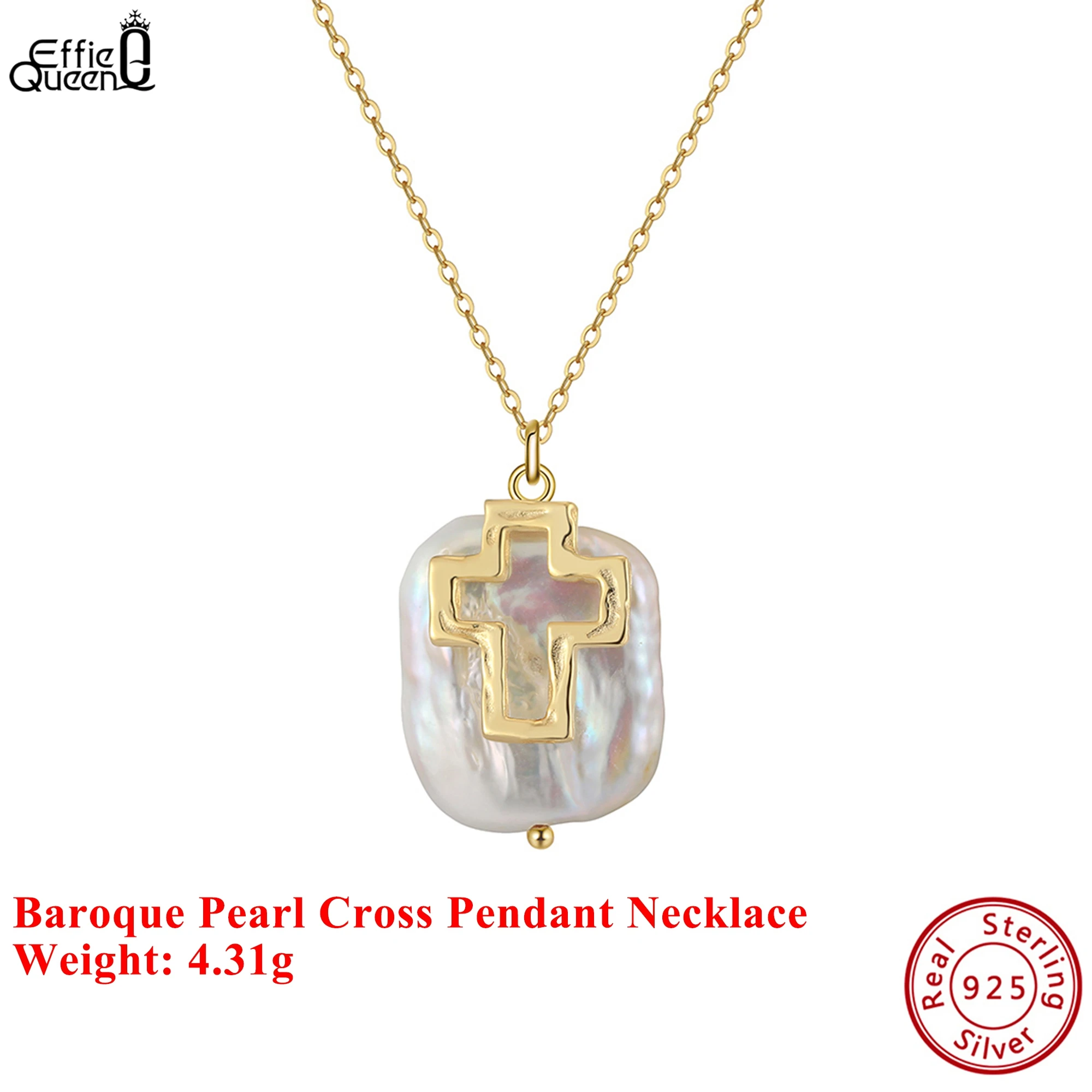 EFFIE QUEEN جودة عالية 925 الفضة 14k الذهب الباروك اللؤلؤ قلادة قلادة رومانسية مجوهرات للنساء 2025 الاتجاه قلادة GPN79