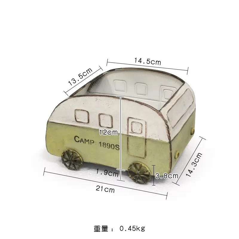 Vintage Camper Planter Pot, Rustic Metal Flower Box, Farmhouse Garden Decor, Mini Caravan Planter for Balcony Patio