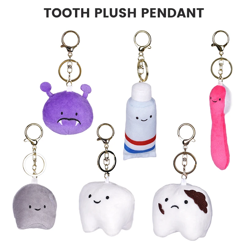 Bonito dos desenhos animados de pelúcia dente pasta de dentes chaveiro odontologia decoração pingente crianças escovação aprendizagem clínica dentista presentes