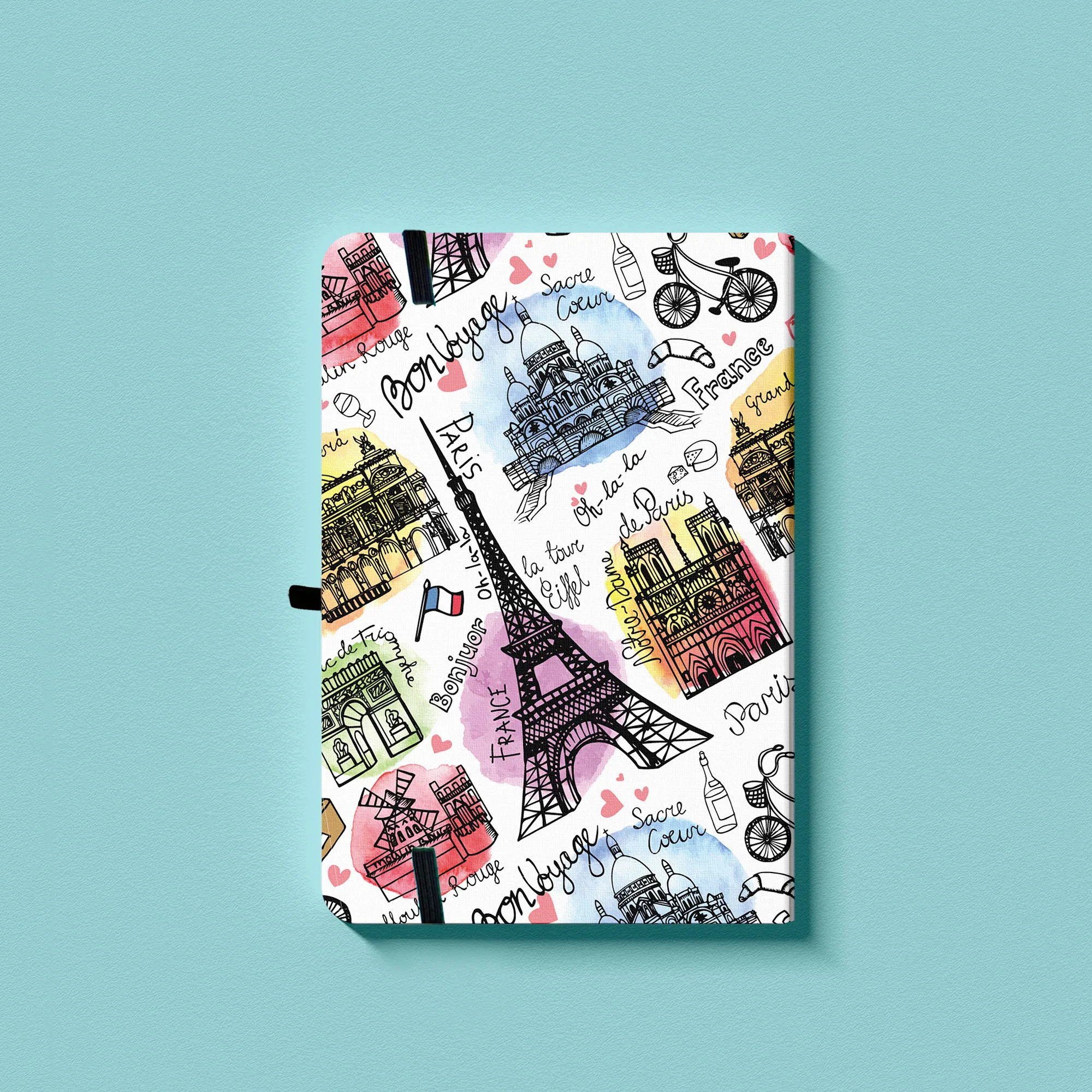 A5 Paris Eiffel Tower Bullet Dotted Journal 160gsm Travel Hardcover Bujo Elastic Band Diary Planner Notebook