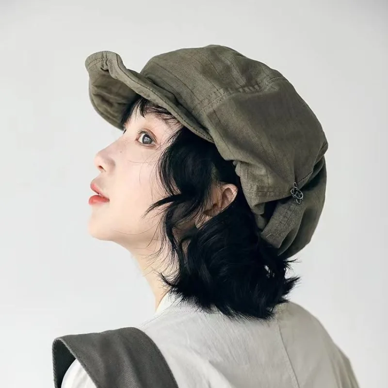 Harajuku Retro Style Oversized Berets Caps for Women in 2024 Spring Summer Fashion Versatile Casual Short-brimmed Newsboy Hats