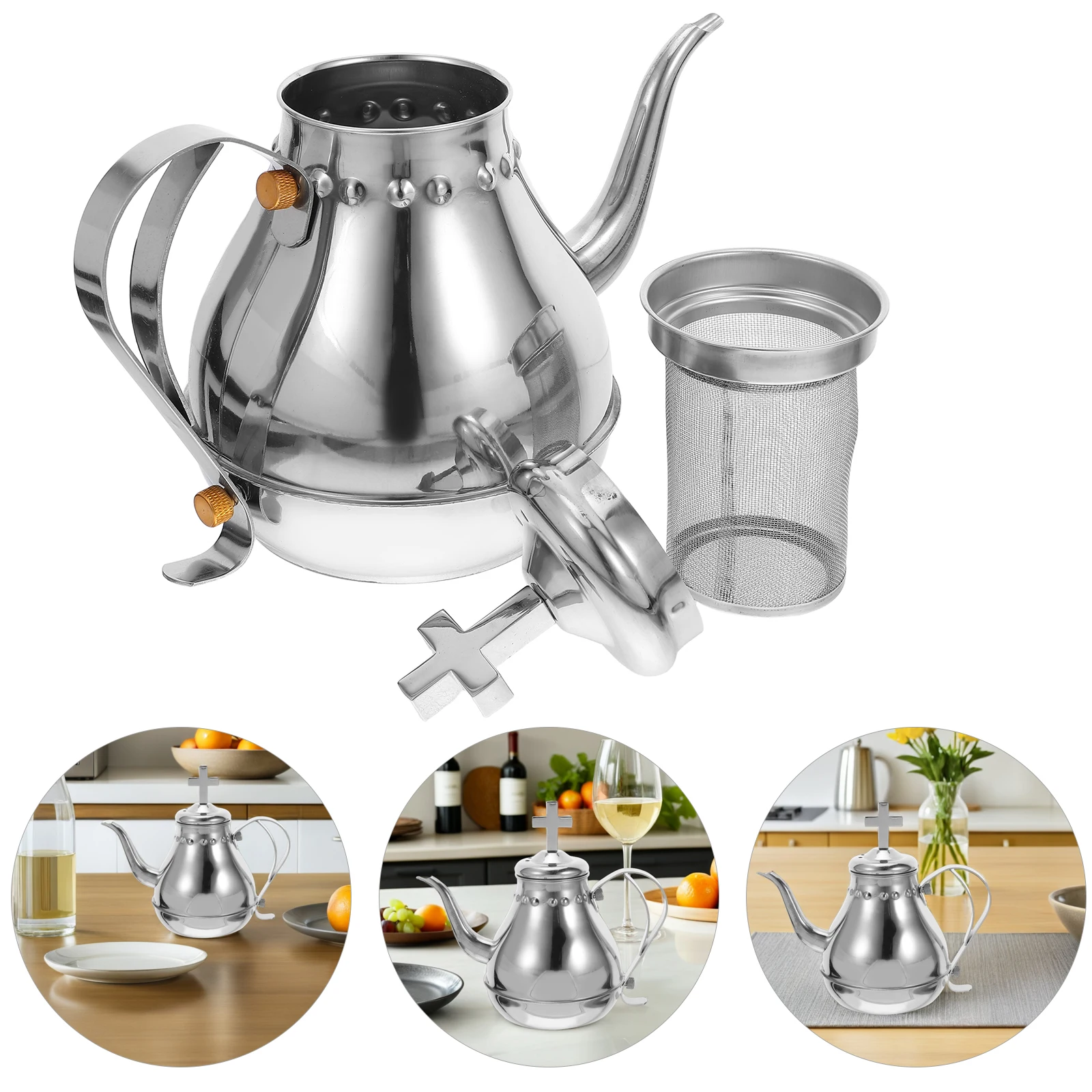 

Communion Supplies Stainless Vintage Teapot Infuser Water Kettle Metal Restaurant