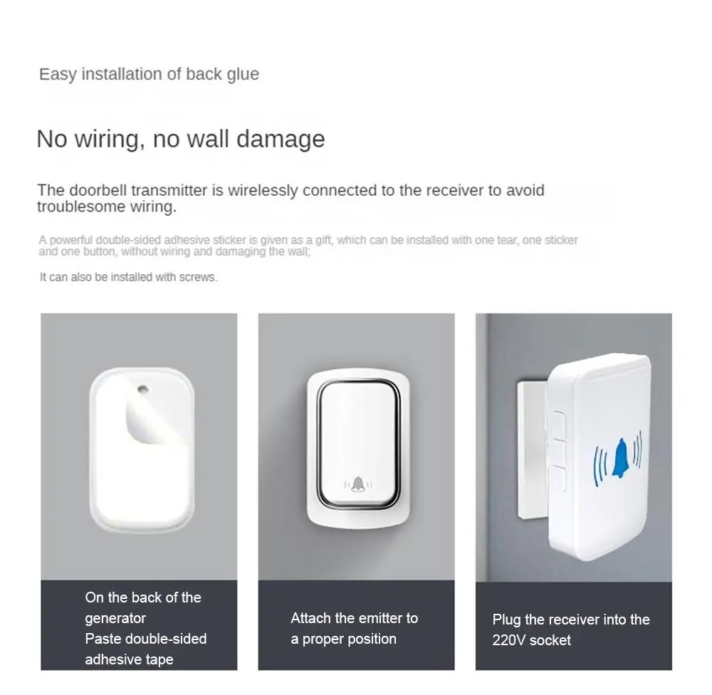 Tuya WiFi Smart Doorbell No Battery Required Waterproof Wireless Doorbell Smart Life App Control Smart Home Security Protection