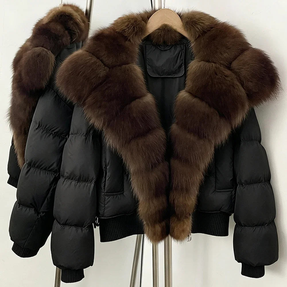 OFTBUY Neue Winter-Daunenjacke für Damen, 90 % Entendaunen, mit echtem Fuchspelz, kurze, warme Pufferjacke, modische, lässige Oberbekleidung aus natürlichem Pelz für Damen – Detail 5