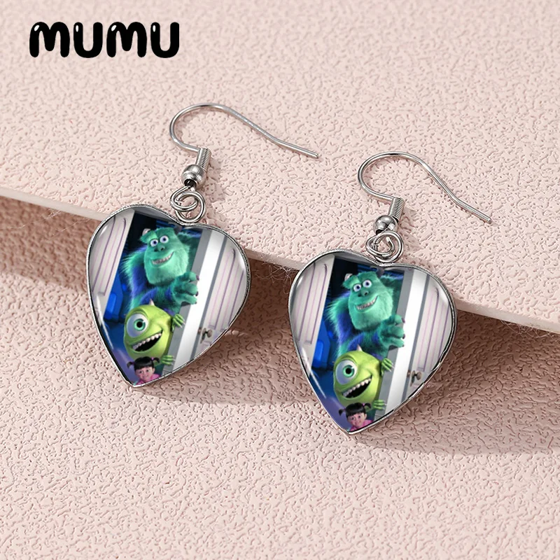 2024 New Monsters inc Dangle Earring Heart Shaped Earrings Handmade Glass Dome Jewelry Gifts Fans