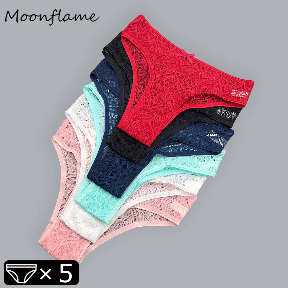

Moonflame 5 pcs New Arrival Ladies Panties For Women Low Rise Sexy Lace Transparent Briefs Underwear