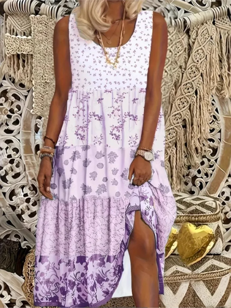 Casual print losse jurk dame mode mouwloze O-hals trui jurken voor vrouwen zomervakantie Boho strand dameskleding nieuw