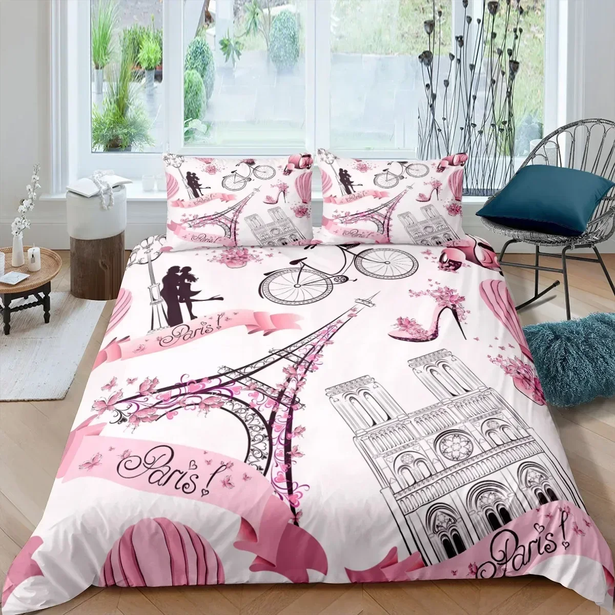 Paris Eiffel Tower 3D Duvet Cover Bedding Set Comforter Linen Pillowcases Home Decor Single Double
