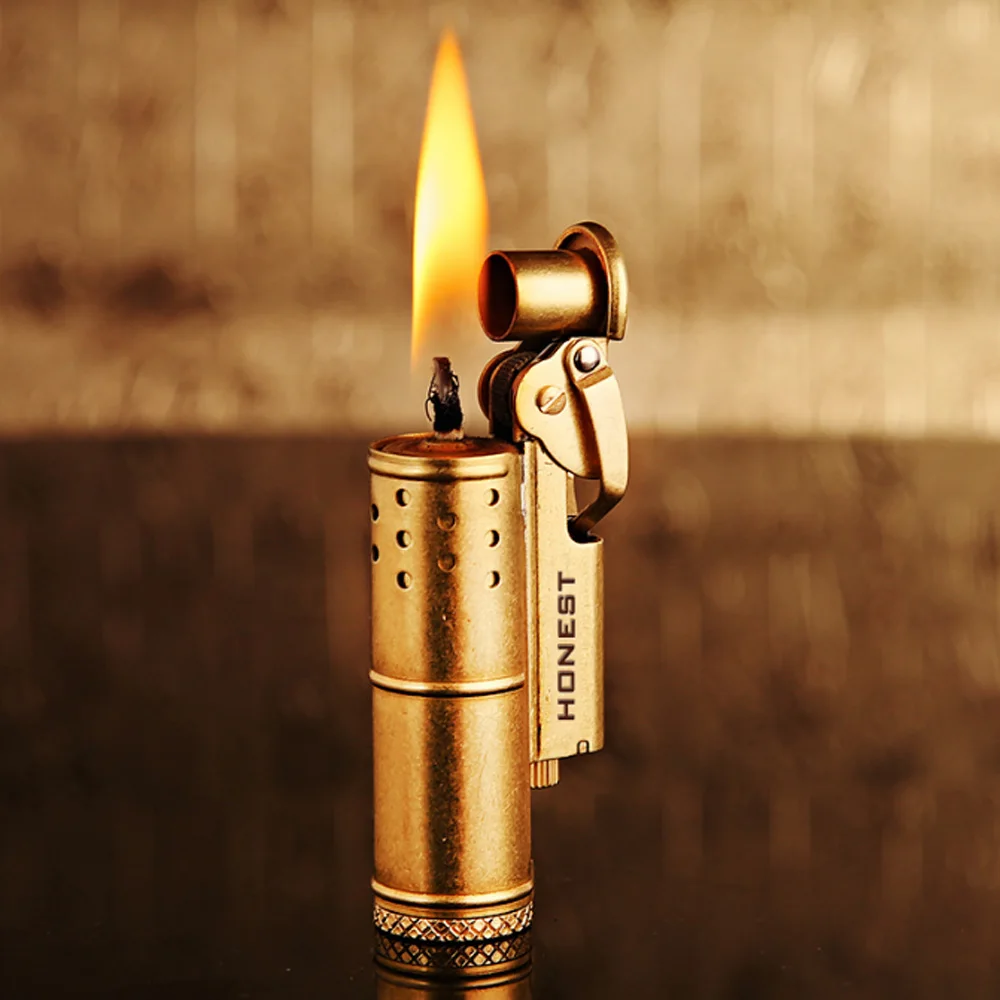 

Vintage Metal Windproof Heavy Armor Oil Lighters Grinding Wheel Flint Trench Kerosene Tobacco Lighter Cigarette Accessories
