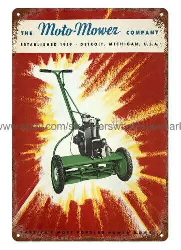 1940s MOTO-MOWER REEL LAWN MOWER gardening metal tin sign accent wall bedroom