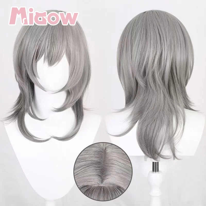 Game Honkai: Star Rail Stelle Cosplay Wig, Light Grey Medium Wolf Cut Heat Resistant Synthetic Cosplay Wig