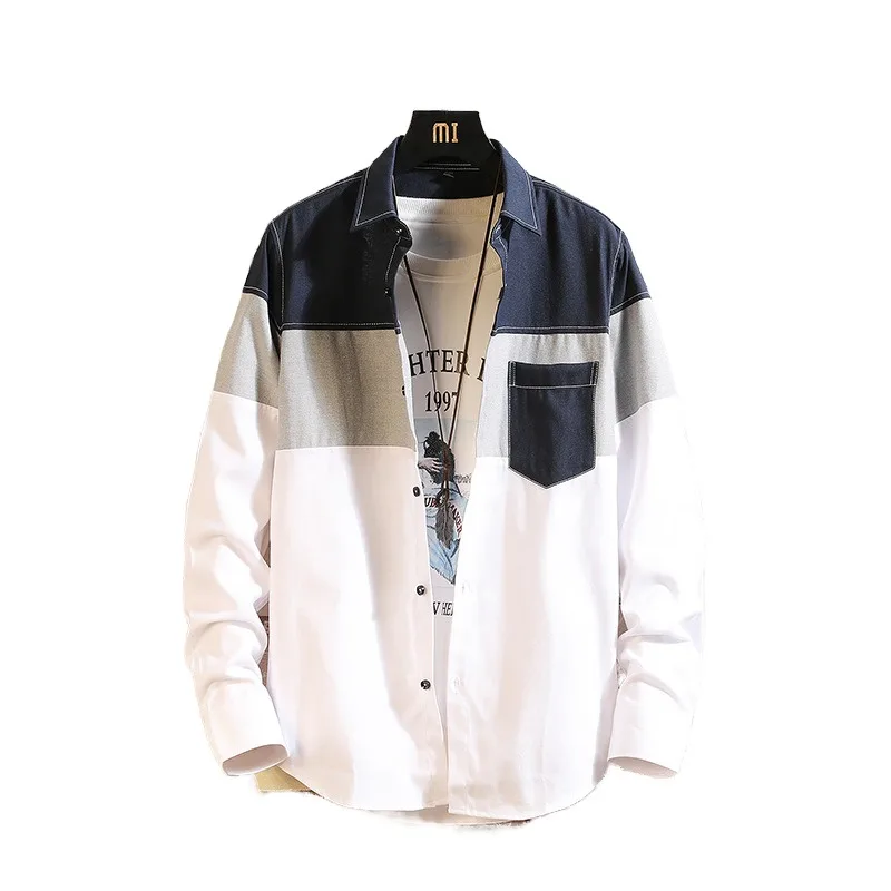 

Autumn New Men's Splicing Fashion Casual Wear Long Sleeve Large Size Trend Loose Shirt