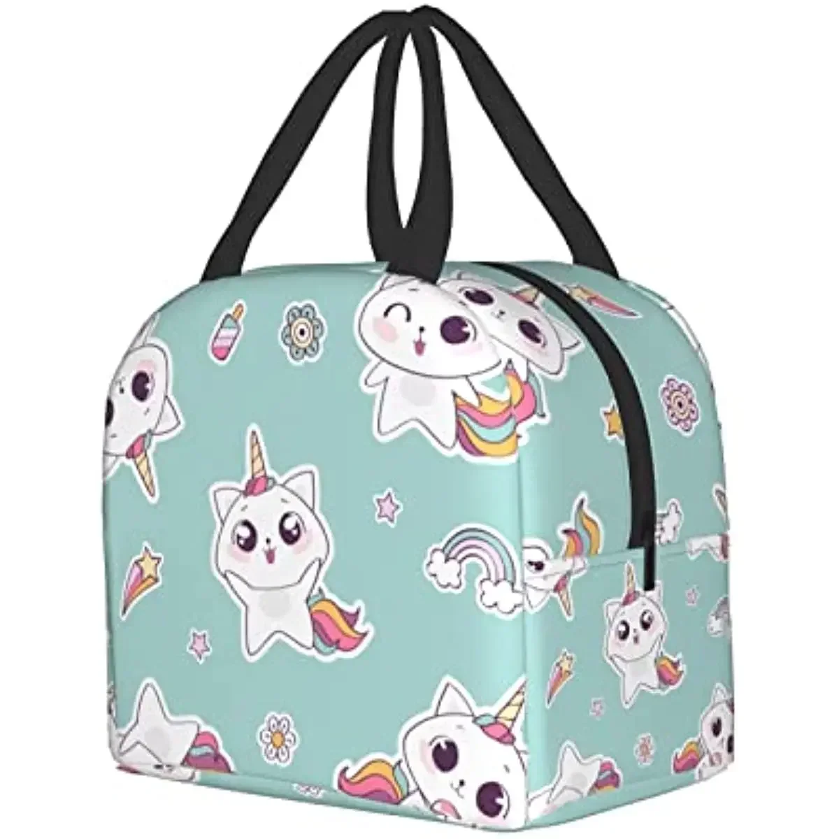 

Cute Cat Rainbow Women Lunch Bag Insulated Cooler for Work Picnic Camping