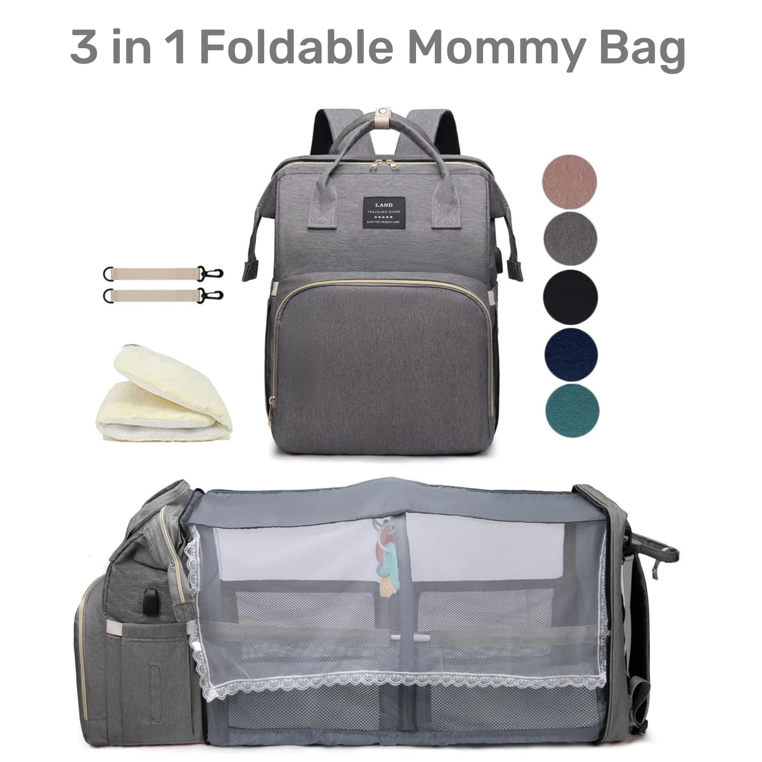 3in1 Mommy Diaper Bag For Baby Stroller Backpack Waterproof LargeCapacity Portable Travel Folding Crib Bed Mummy Baby Nappy Bags