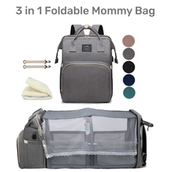 Bolsa de pañales 3 en 1 para cochecito de bebé, mochila impermeable de gran capacidad, portátil, plegable, de viaje, para cuna y cama