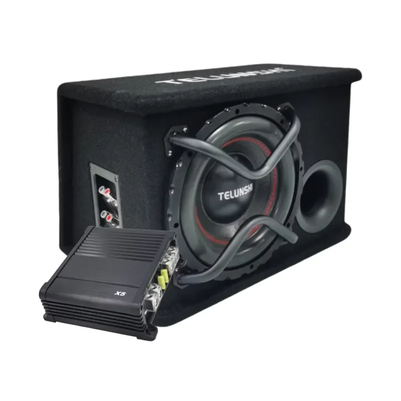 10 Inch Wooden Cabinet Passive Subwoofer, Matching Mono Amplifier & Wiring Harness for Car Audio Upgrade Modification