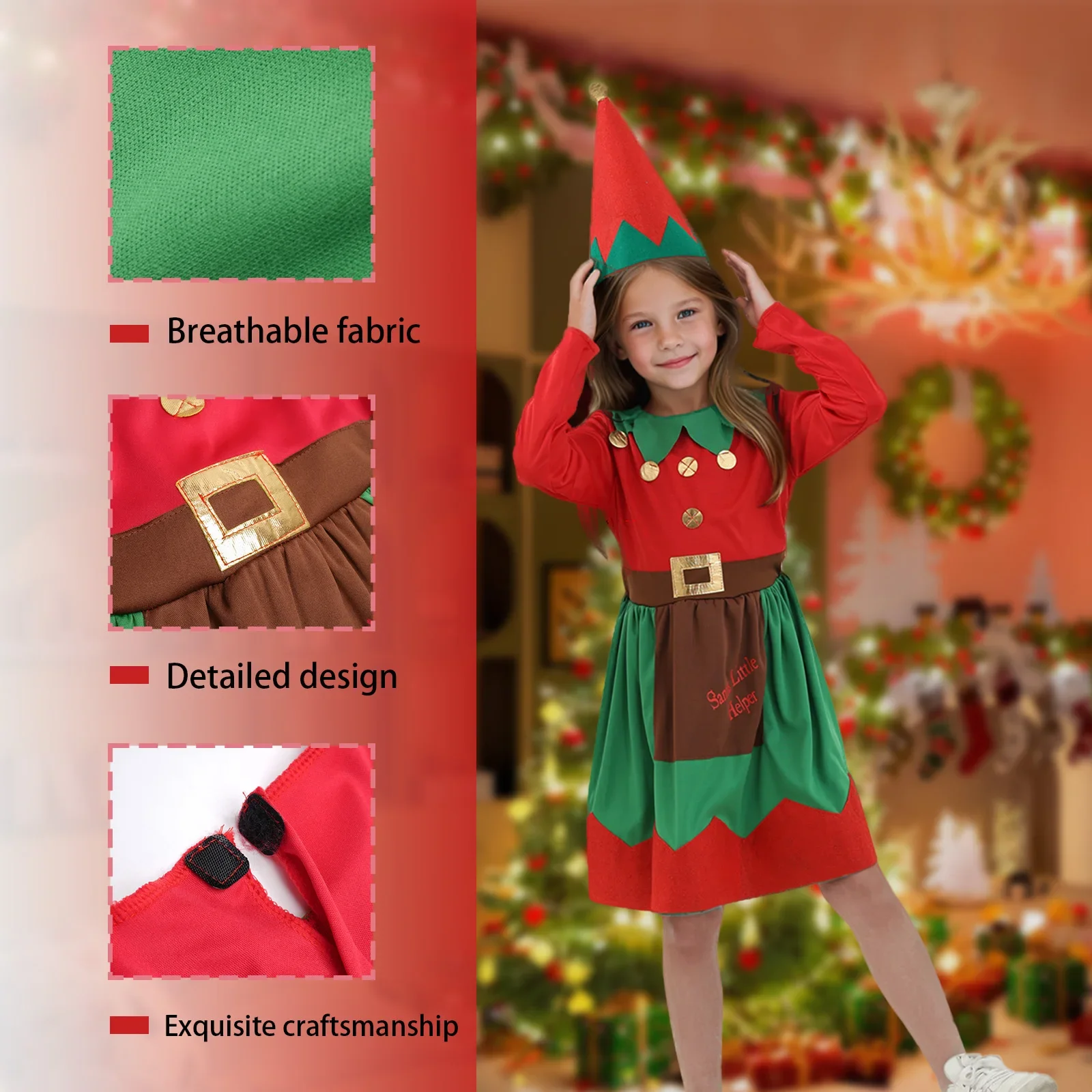 

Girl Christmas Costume Dress Set Cosplay Party Costume Christmas Halloween Party Children's Fancy Stage Performance Costume Kids