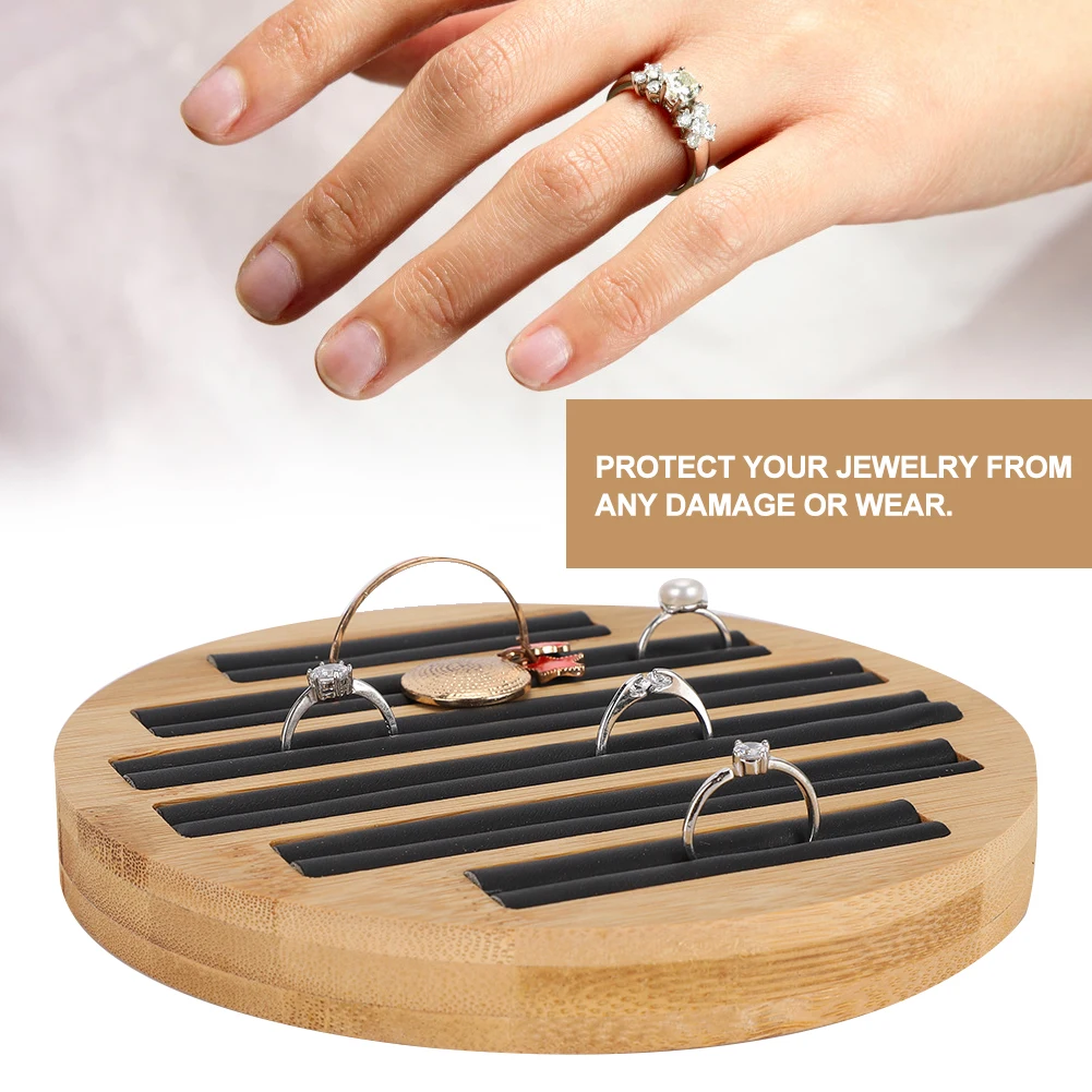 

Bamboo Round Rings Holder Tray Showing Plate Jewelry Organizer Display for Store Shop Jewelry Showcase Ring Tray