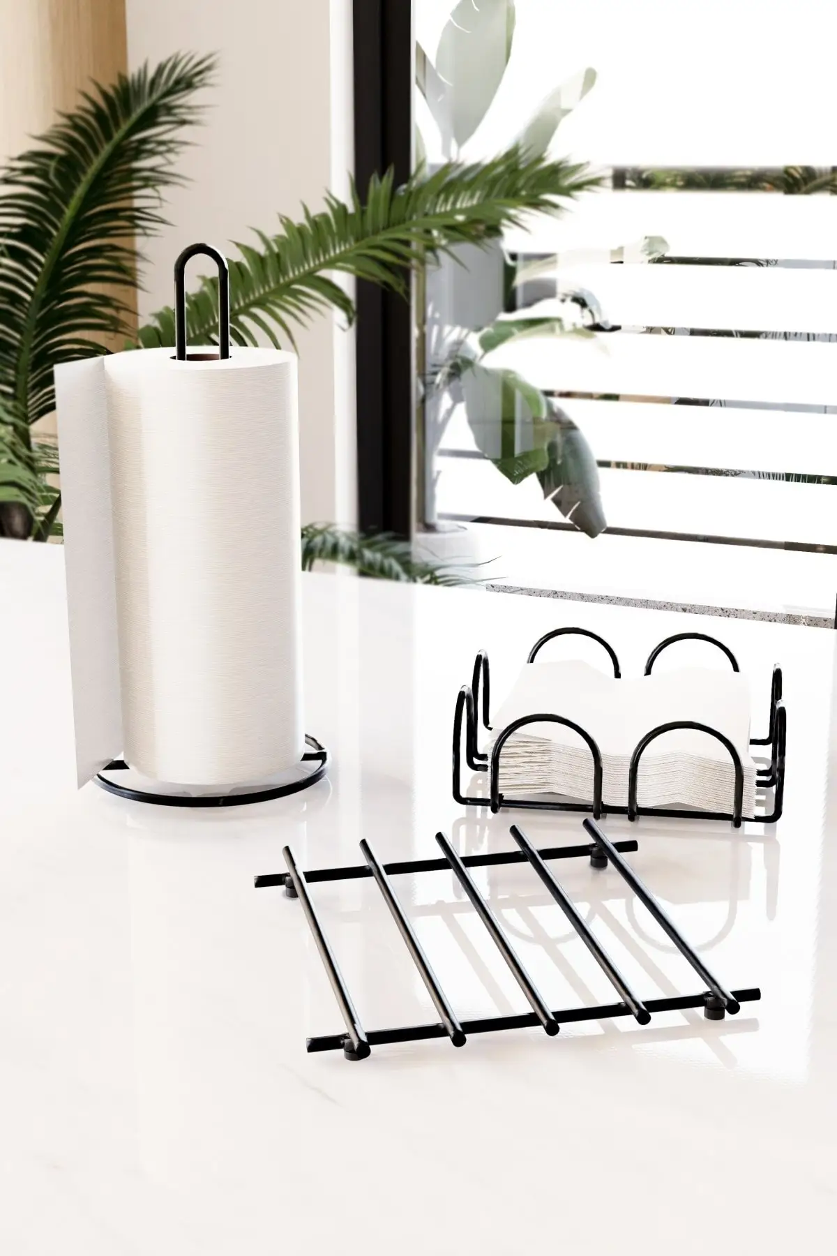 

Service Presentation Set Towel Handling Napkin Piece Stainless Steel Matte Black Metal 3-L Kitchen Set