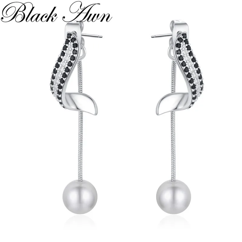 

2024 New Vintage Silver Color Earring Water-drop Black Spinel Drop Wedding Earrings for Women Fashion Jewelry Bijoux