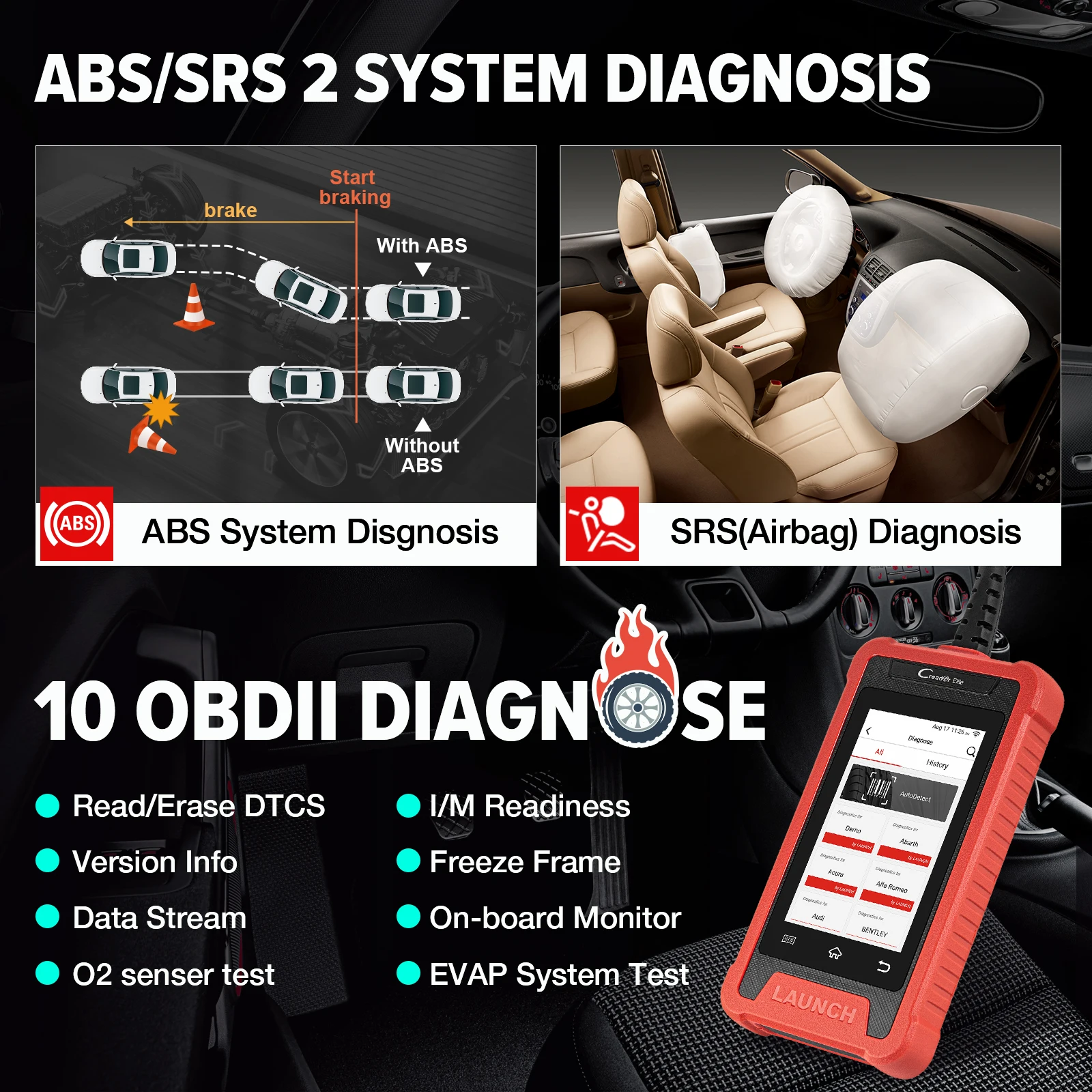 LAUNCH X431 Creader Elite CRE205 OBD2 Diagnostic Tool ABS SRS System Scan Diagnose 5 Reset Services Scanner Lifetime Free Update