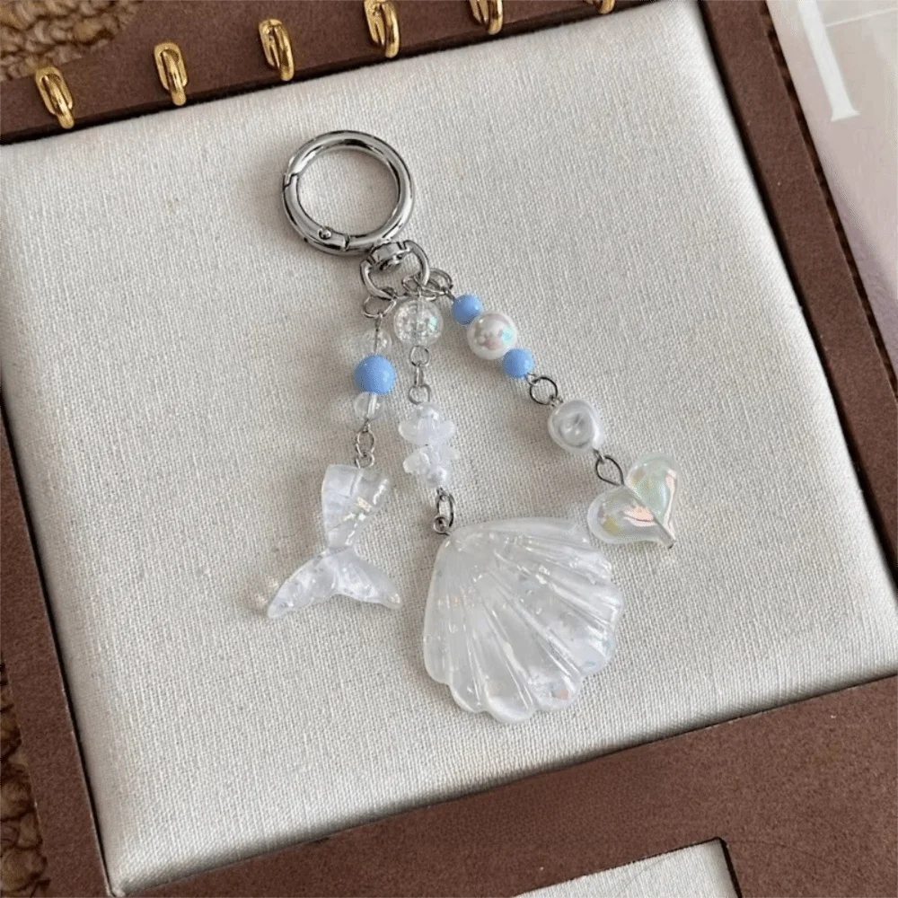 Beaded Shell Shell Phone Charm Glitter Sequins Shining Shell Mermaid Keychain Heart Shining Pearl Beads Shell Keychain