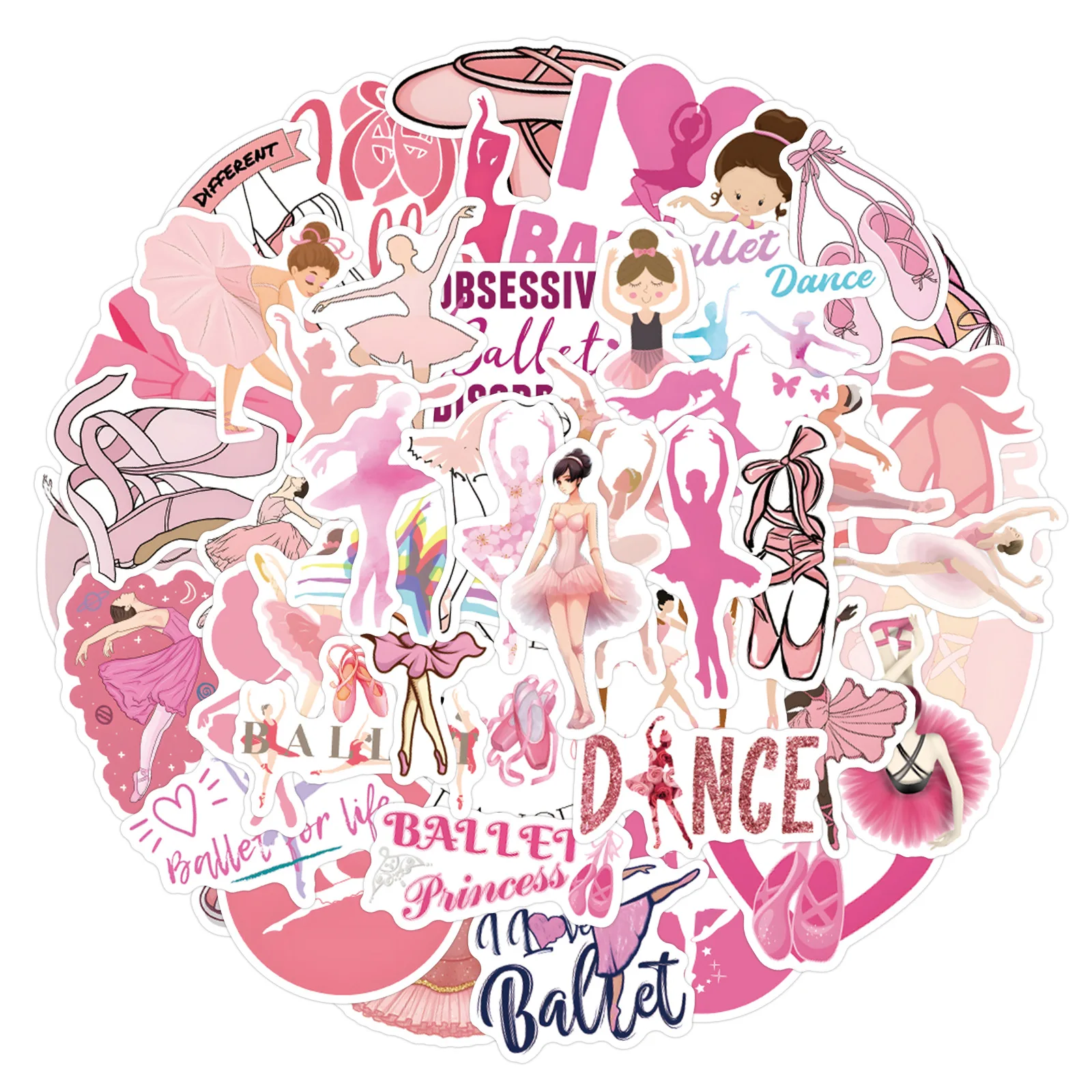 55pcs Cartoon Anime Pink Ballet Stickers DIY Scrapbooking Handbook Stationery Phone Luggage Water Cup Waterproof Stickers Decals
