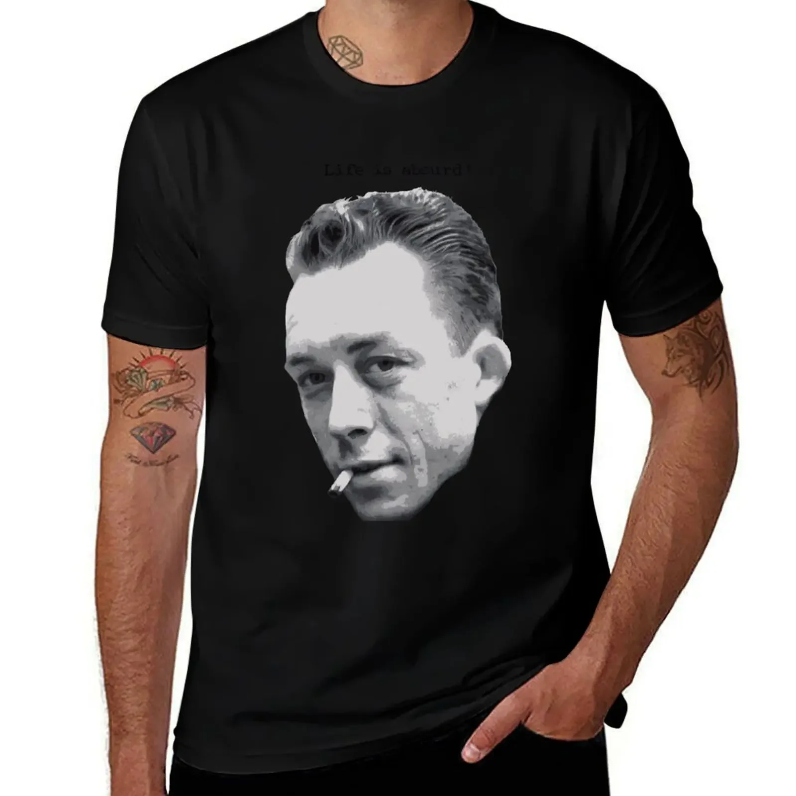 Albert Camus ~ Life is absurd (dark text for light products) T-Shirt tees affliction shirts T-shirts oversize sweat men clothing