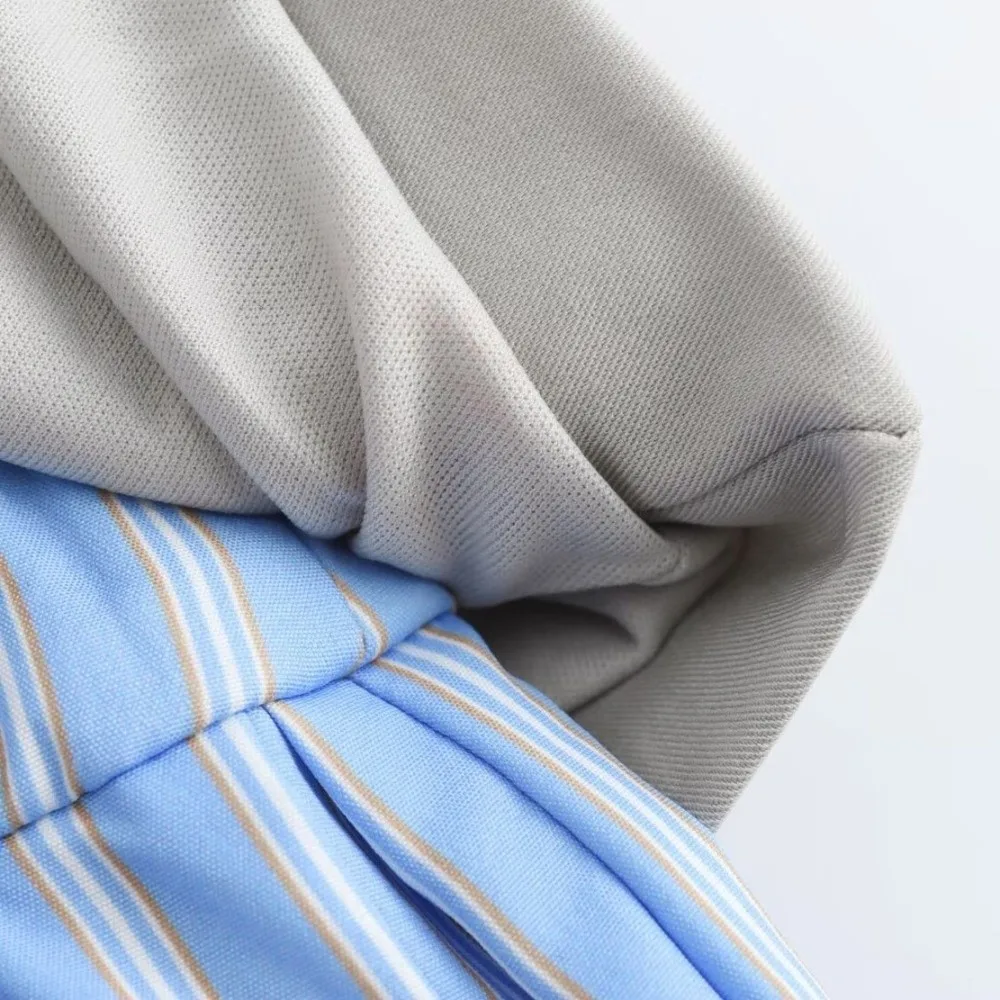 

Striped Sleeveless Dress Patchwork Wide Pleated Blue Color Suspenders Short Skirt Teenagers Adolescent Loose