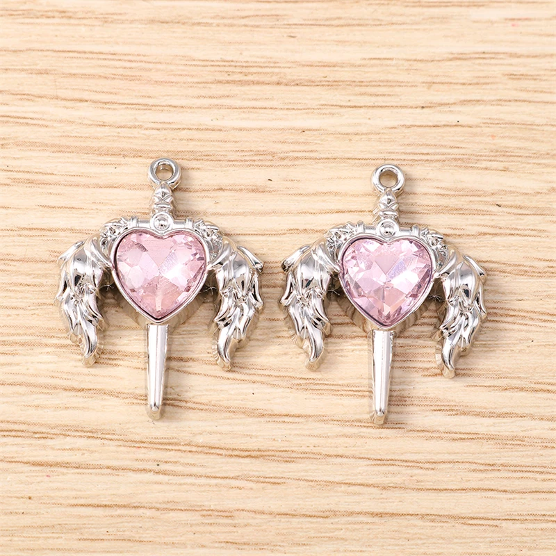 5 Stück 19 x 25 mm niedliche Kristall-Herzflügel-Anhänger für die Schmuckherstellung, Halsketten, Ohrringe, Armbänder, Zubehör, DIY, Basteln, Geschenk – Detail 9