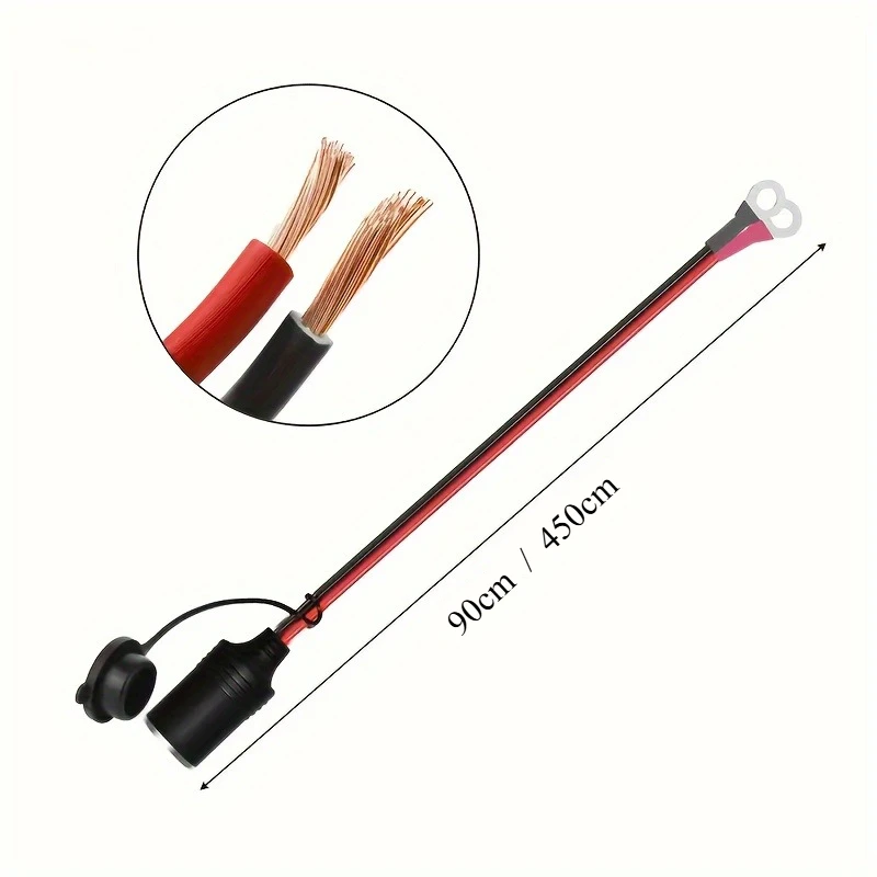 Heavy Duty Car Female Socket Connector 14AWG DC Extension Cable with 15A Fuse and Through Hole Terminals