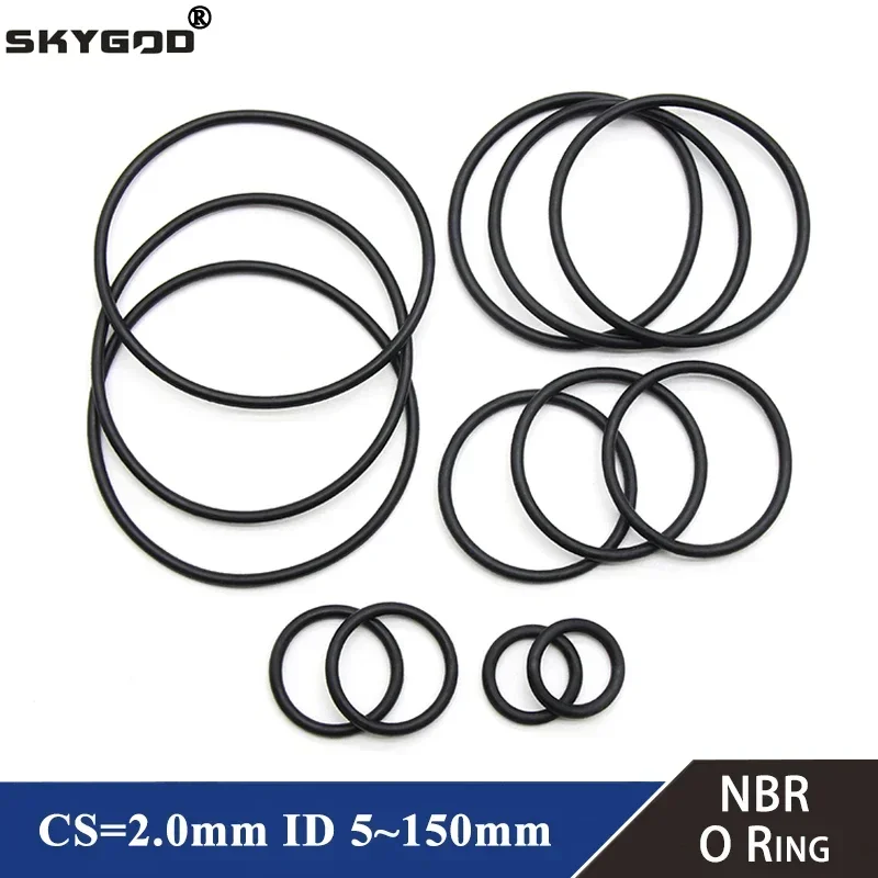 10/50pcs NBR O Ring Gasket CS 2mm OD 5mm~150mm Nitrile Butadiene Rubber Spacer Oil Resistance Washer Round Shape Black