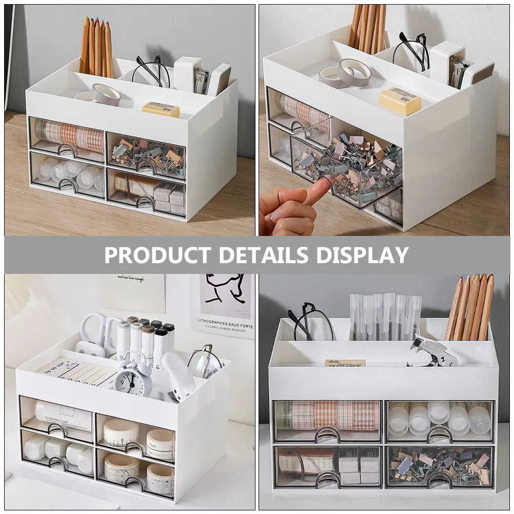 PP Material Desk Organizer with Drawer Multi-Function Desktop Storage Case for Stationery Cosmetics Makeup Vanity Tabletop