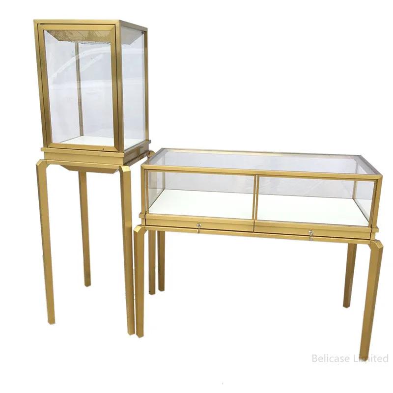 Custom Gold Jewelry Display Cabinet, Window Showcases para venda de jóias, Luxury Shop Store, Best Selling