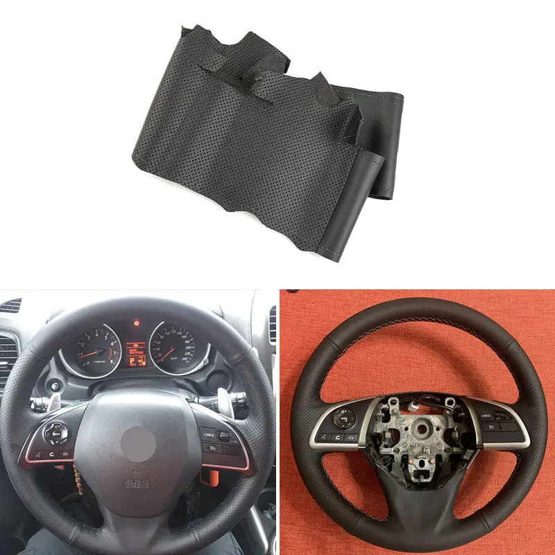 Car Steering Wheel Leather Cover For Mitsubishi Outlander 2013 2014 ASX L200 2015 2016 Mirage 2014 Hand Sewing Braid with Strip