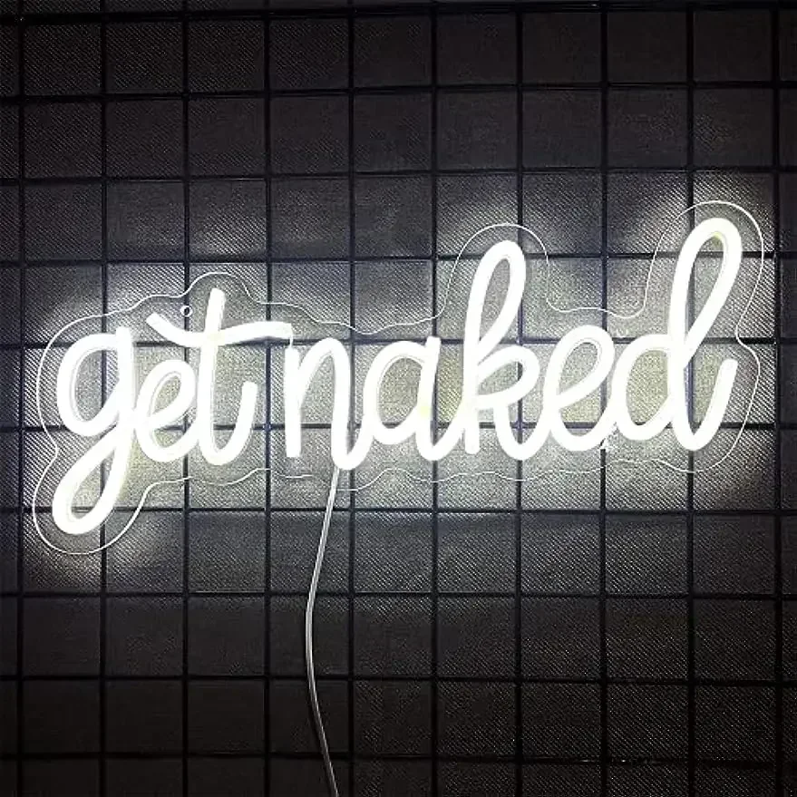 

Неоновая вывеска Get Naked, белый светодиодный неоновый свет, письмо, слово, настенный художественный декор для дома, согревающего дома, свадьбы, юбилея, настенный декор