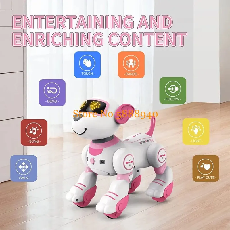 Intelligent Follow RC Robot Dog 2.4G Interactive Touch Sensing Rolling Dancing Music Remote Control Stunt Walking Robot Dog Toy