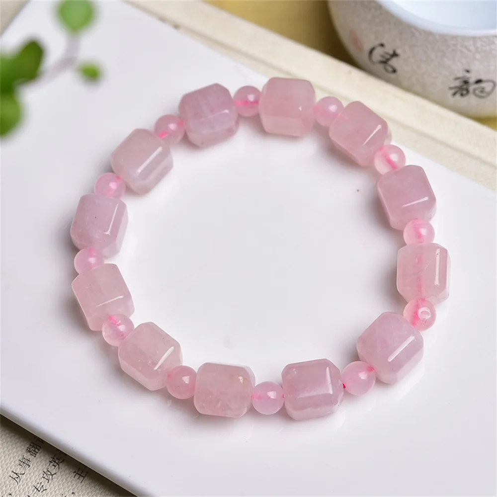 Natural Quartzo Rosa Cubo Talão Pulseira para Mulheres, Pedra de Cristal, Jóias da Moda, Presente de Cura Reiki, 10mm, 1Pc