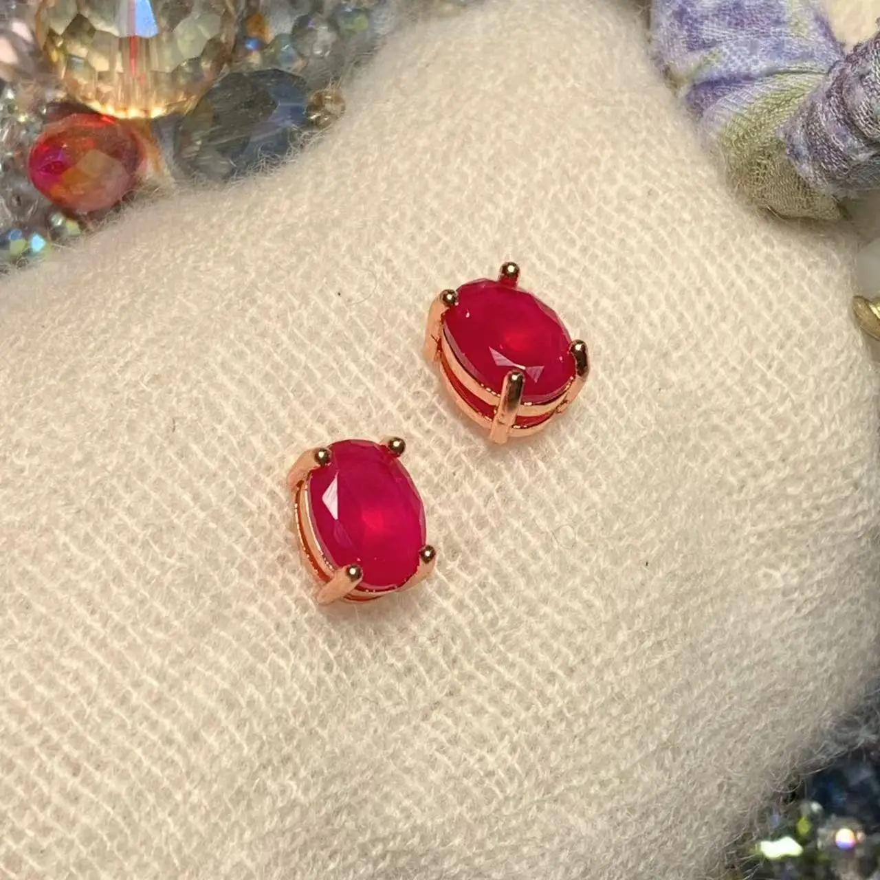HEYYA STONE 8*5MM Oval Natural Ruby Stud Earrings For Women 925 Silver Simple Fine Jewelry Stone Gemstone Classic Style