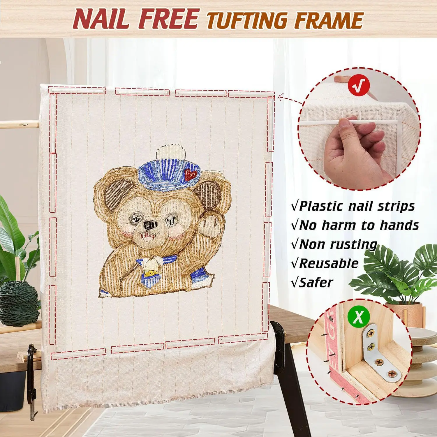 New nail-free tufting frame, tufting frame