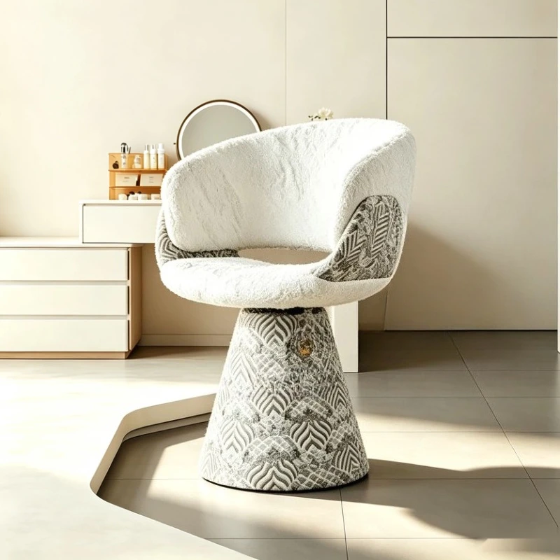 Cute Makeup Vanity Stool Tall Swivel Wooden Creamy Style Nordic Vanity Stool Beauty Silla Tocador Maquillaje Bedroom Furniture