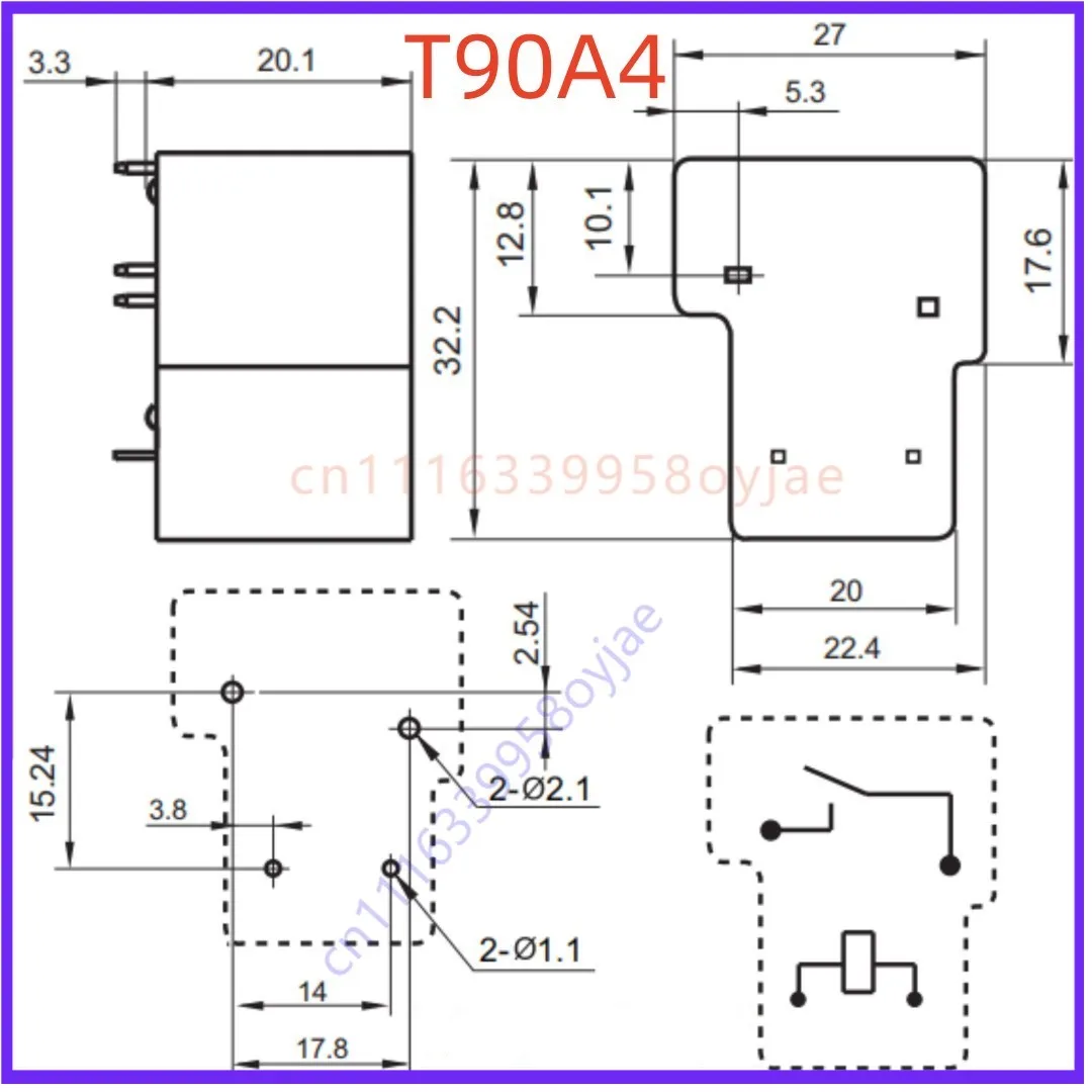10PCS New for T90-12VDC-TL-A T90A4 4-Pin 40A SPST Relay
