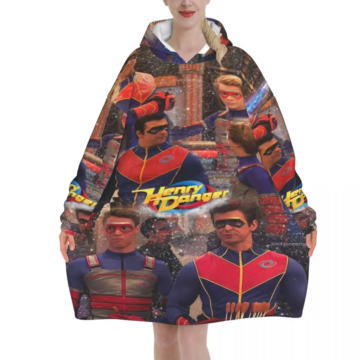 Captain Henry And Kid Danger  Wearable Blanket Hoodie for Women Men Oversized Sweatshirt Blanket with Pocket