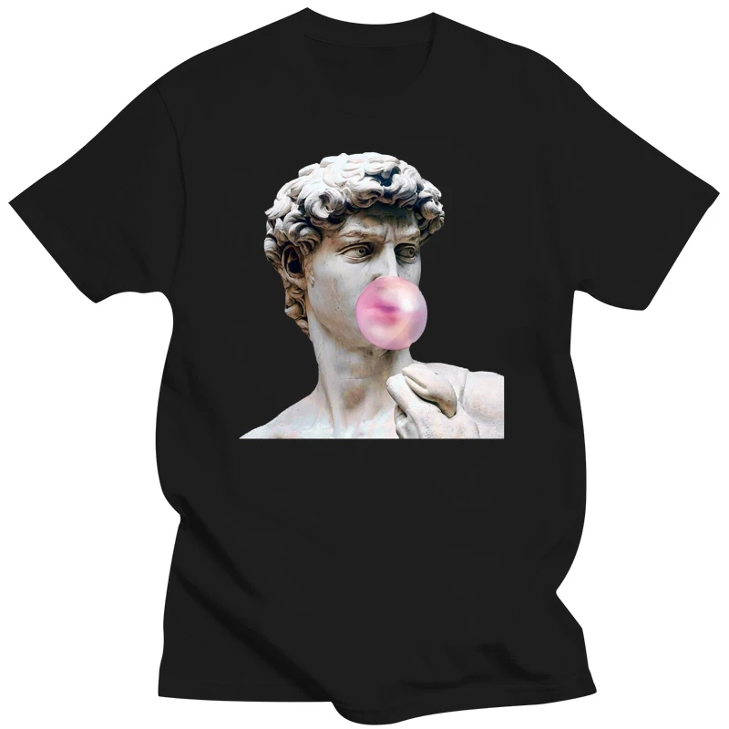 Vaporwave Bubble Gum Roman Greek Statue Men's Printed Cotton T-Shirt Top Tee  Summer Cotton T-Shirt Fashion