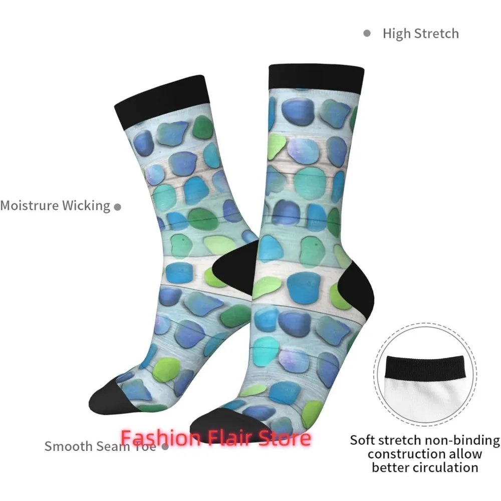 シーグラスビーチ流木ノベルティクルーソックスプリントユニセックスギフト男性女性