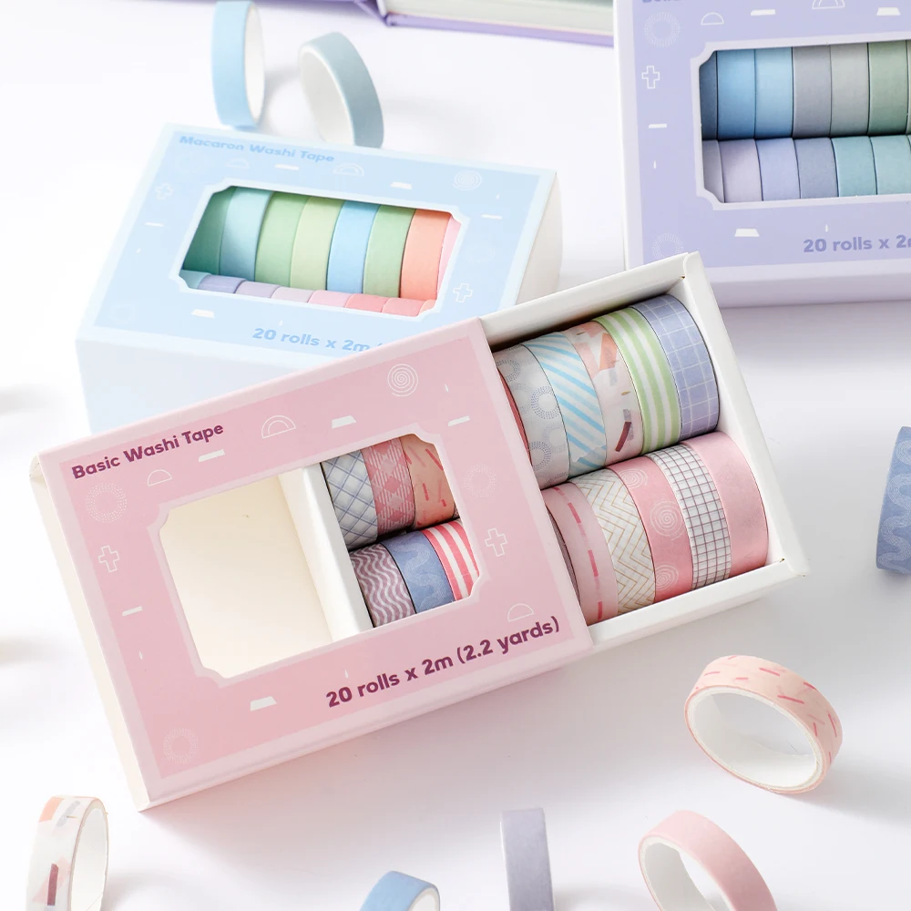 20 Rolls Slim Washi Tape Set 2M Long Colorful Masking Tape For Office Journaling Planners DIY Crafts Scrapbooking Supplies