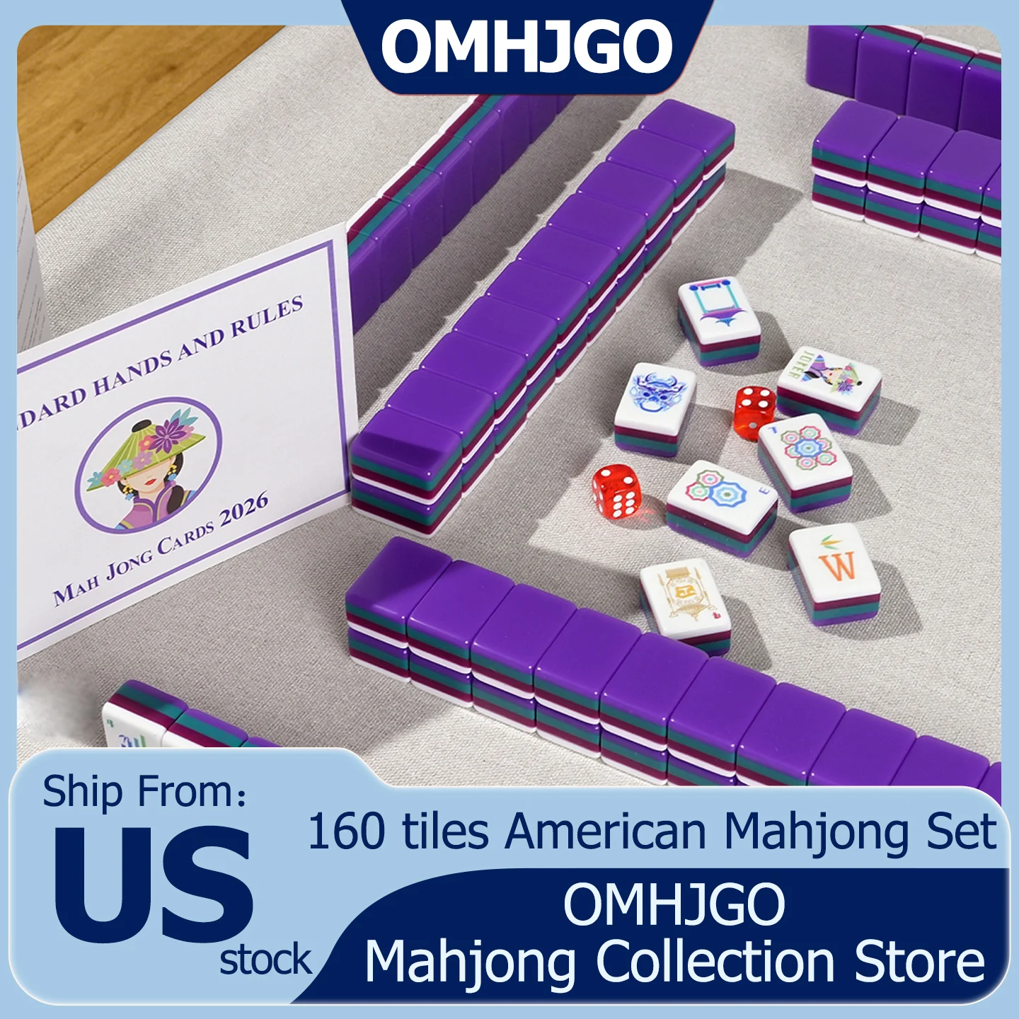 Hot 4-Layer Acrylic American Mahjong Set Dark Purple Mahjong Game Tiles Luxury Mah Jongg Sets for Board Games & Table Activities