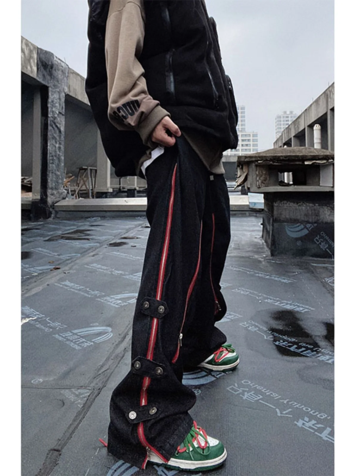 

American High Street Straight Leg Zipper Workwear Pants Bla Hiphop Trendy Men's Design Sensation Jeans Cotton Blend