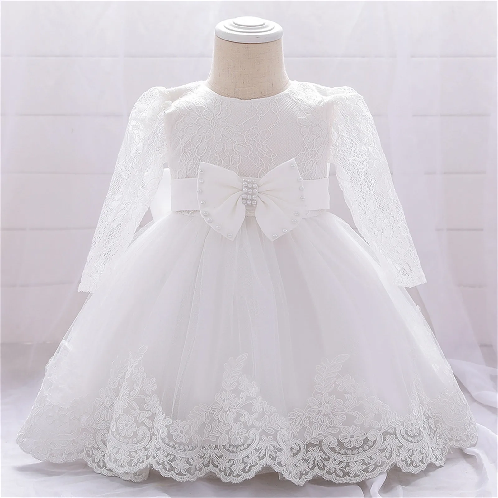 2024 Children\'s Birthday Gown Lace Long Sleeve Princess Skirt Kids Girls New Year Party Dresses Wedding Event Autumn Dresses