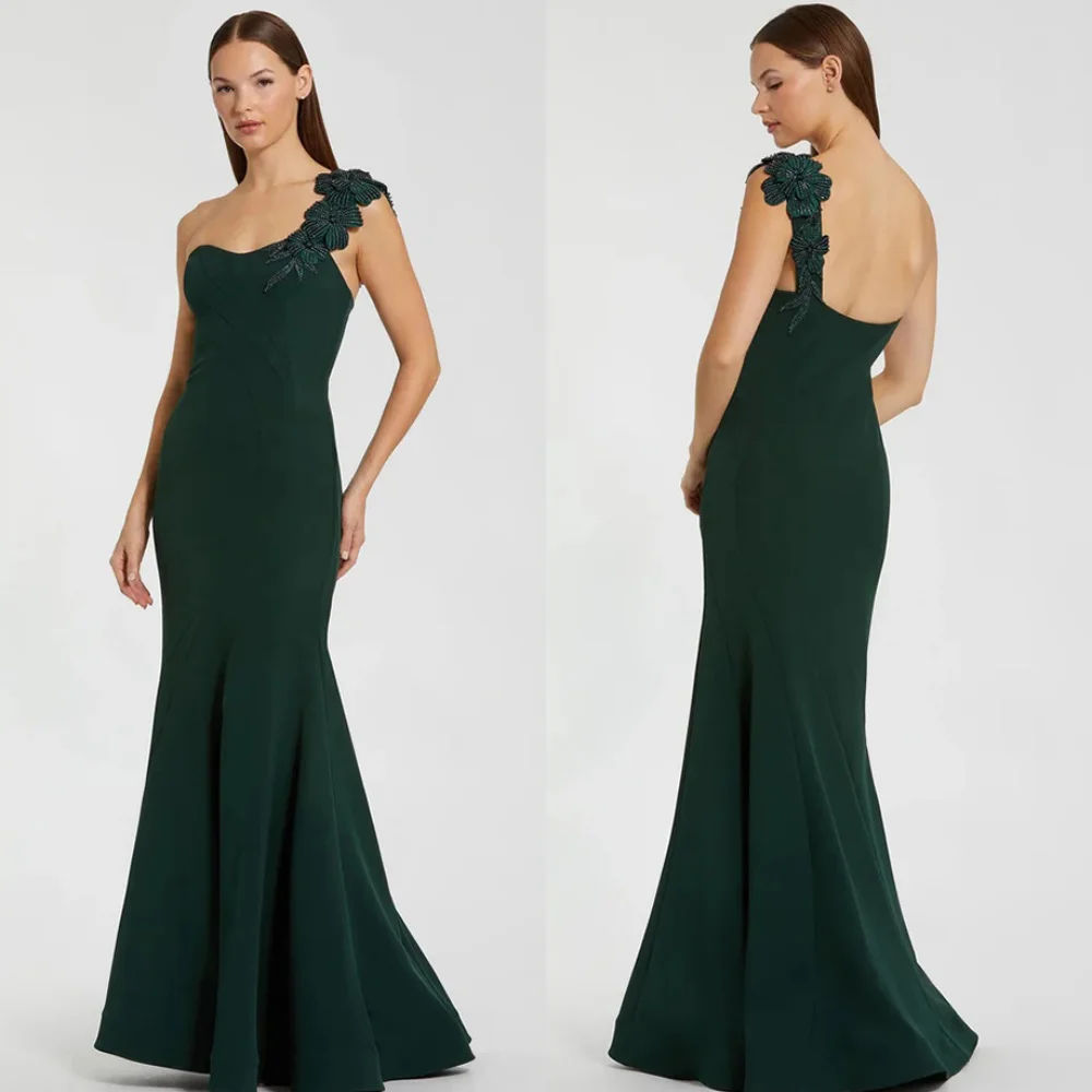 

Customized Fashion Classic Jersey Handmade Flower Sequined Mermaid One-shoulder Long Dresses Bespoke Occasion Dresses Formal